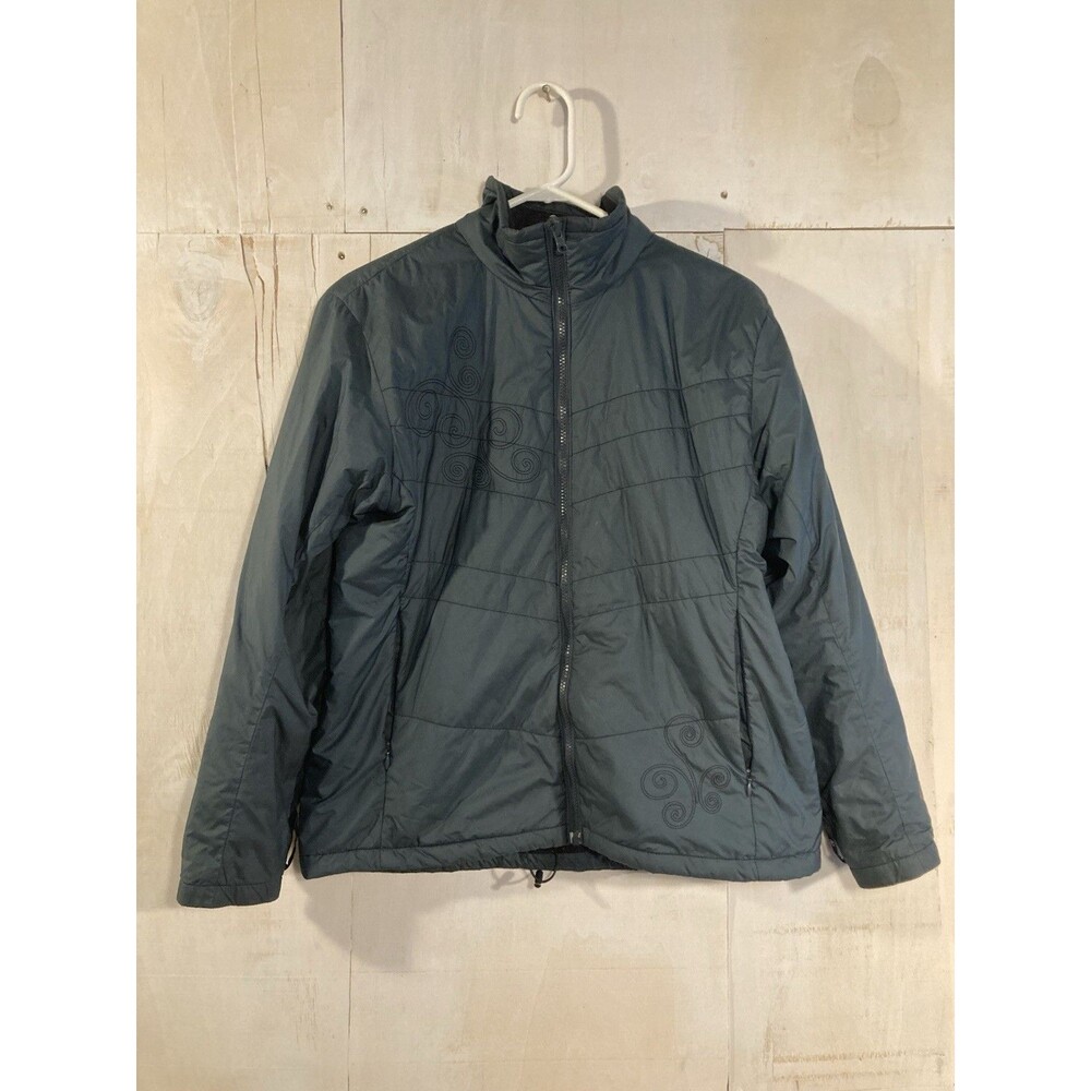 Vintage Columbia Interchange Puffer Jacket Women's L Blue Embroidered Swirls‎